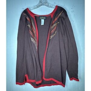 Bob Mackie Wearable Art Plant Embroidery Open Cardigan Sweater | Sz: L